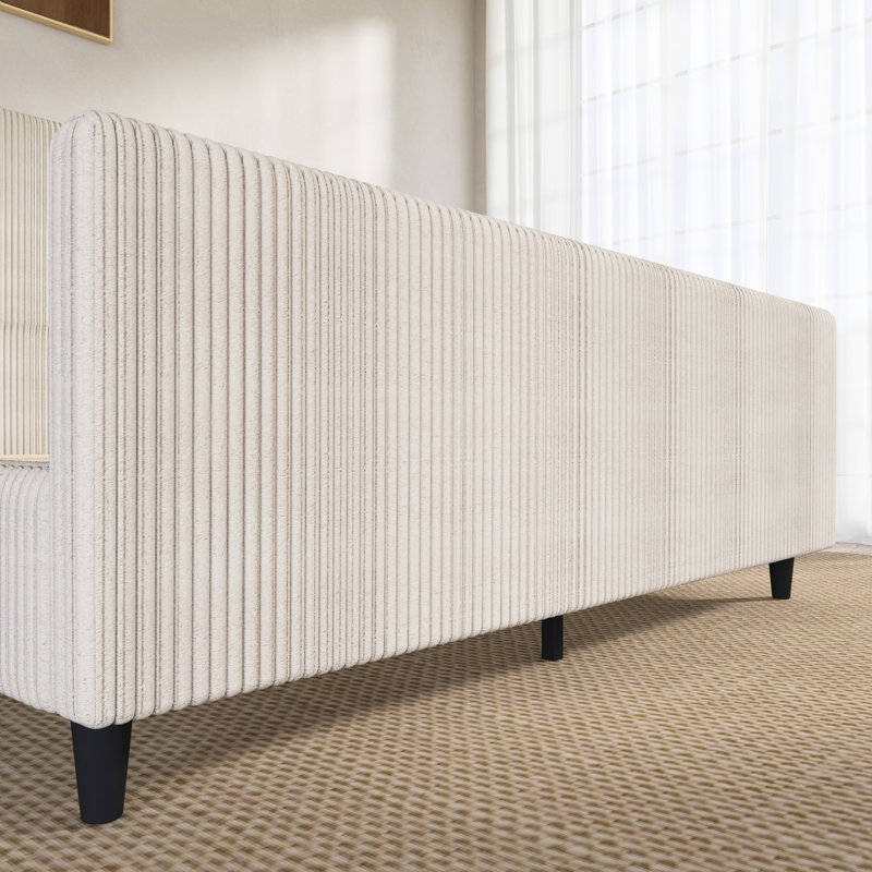Wood Queen Corduroy Upholstered Platform Beds With High Headboard, Queen