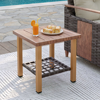Melvarn Outdoor Patio Steel 16.9" Square Side Table End Table With Wood-look Grain Top