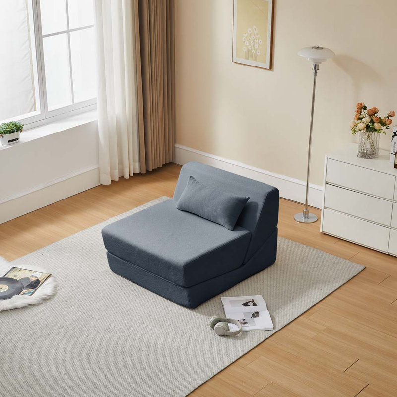 Chaise convertible en laine et en tissu, Bleu clair