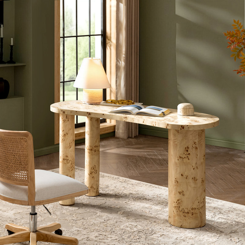 Felton Oval Solid Wood Base Writing Desk, Natural