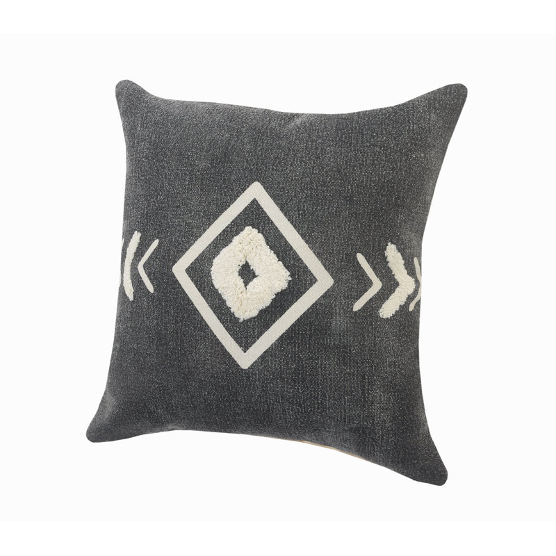 Black and White Geometric Tufted Cotton Throw Pillow, 20 in