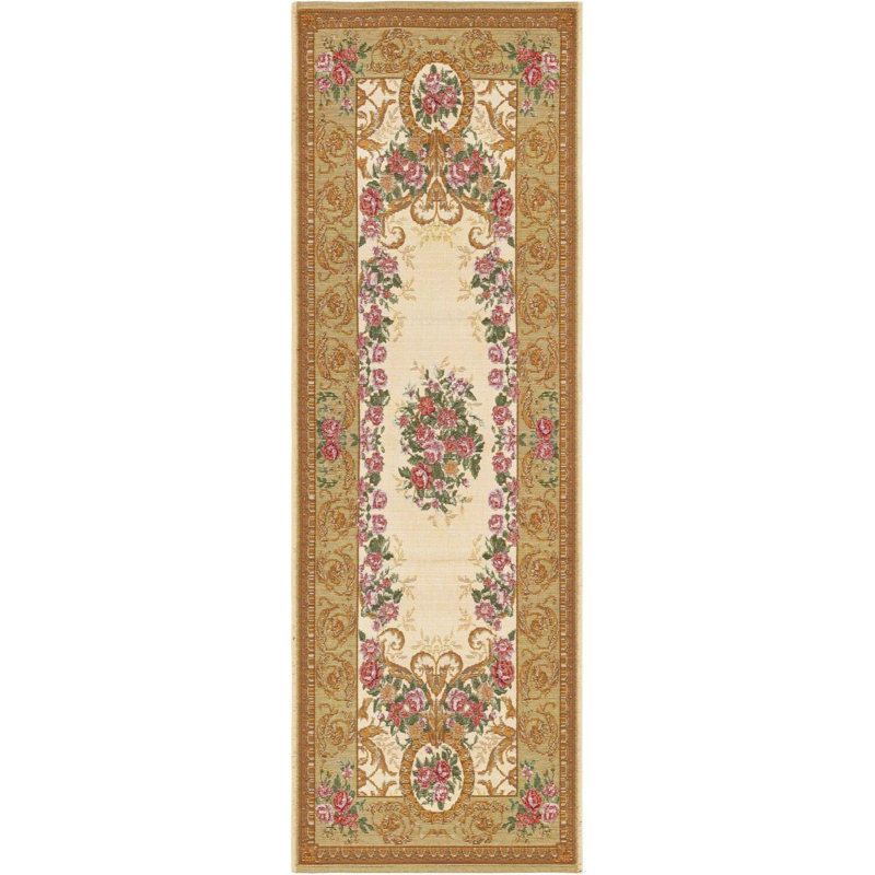 Tapis traditionnel d'extérieur en nil ivoire et beige, Tapis de couloir 2 pi x 6 pi 1 po