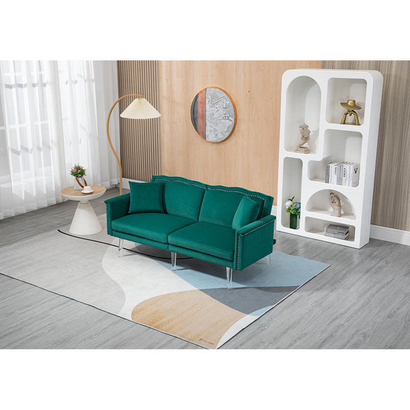 Canapé à accoudoirs carrés 64,57 po Ferrante, Velours vert