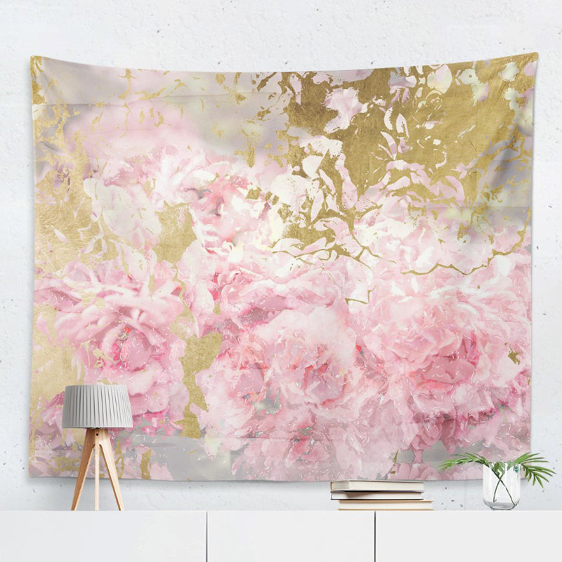 Camélias roses et dorés - Tapisserie murale