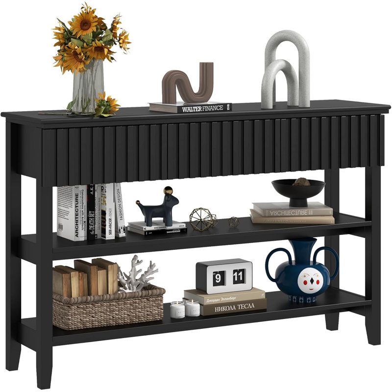 51.18" Console Table With 3 Drawers And Open Storage Shelf, Black