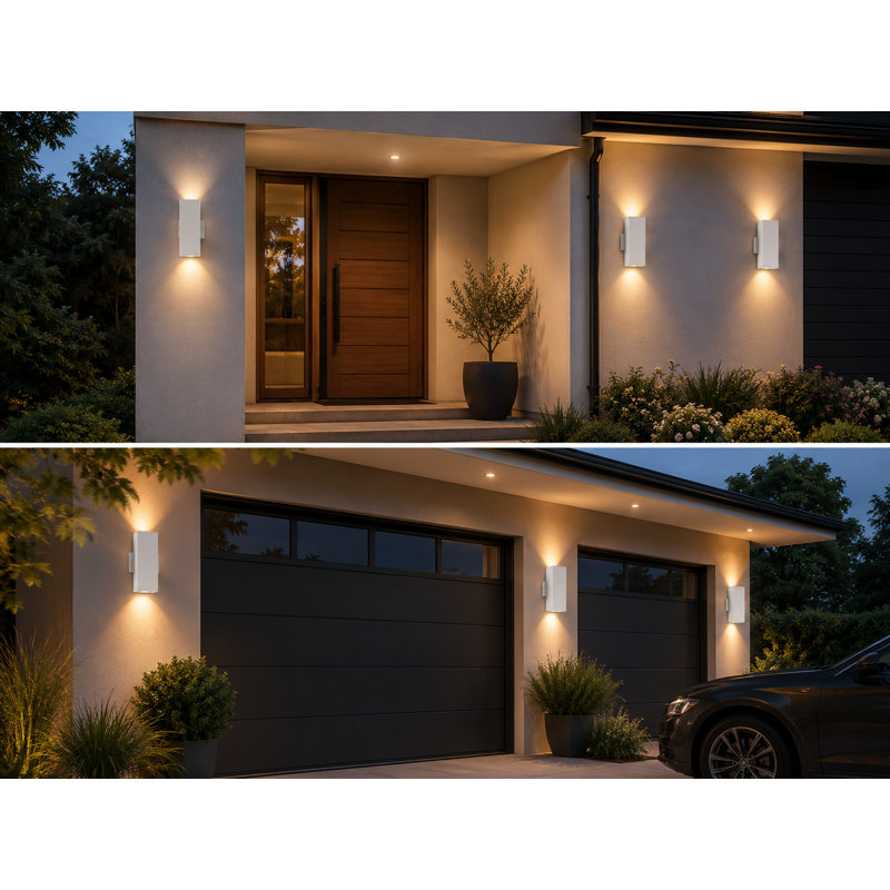 2-Pack Modern Outdoor Wall Lantern, LED Square Up Down Outdoor Wall Light, IP65 Waterproof Wall Sconces, White