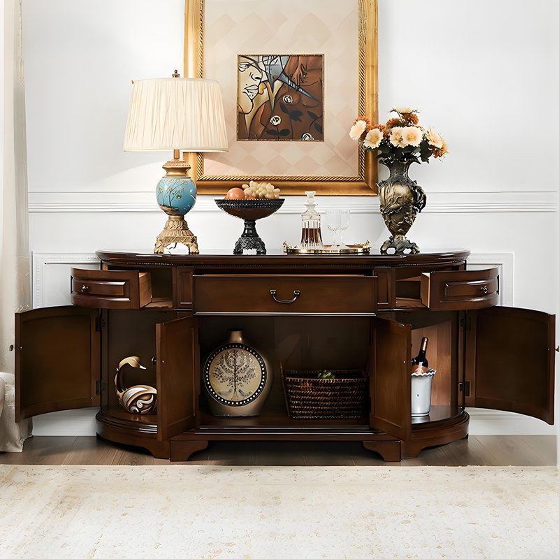 Armoire de rangement en bois massif brun de style américain de 66,93 po, H 33,86 po x l 66,93 po x P 18,9 po