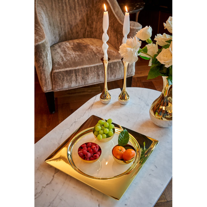 Carrara Marble and Brass Dual Taper Candlesticks Set