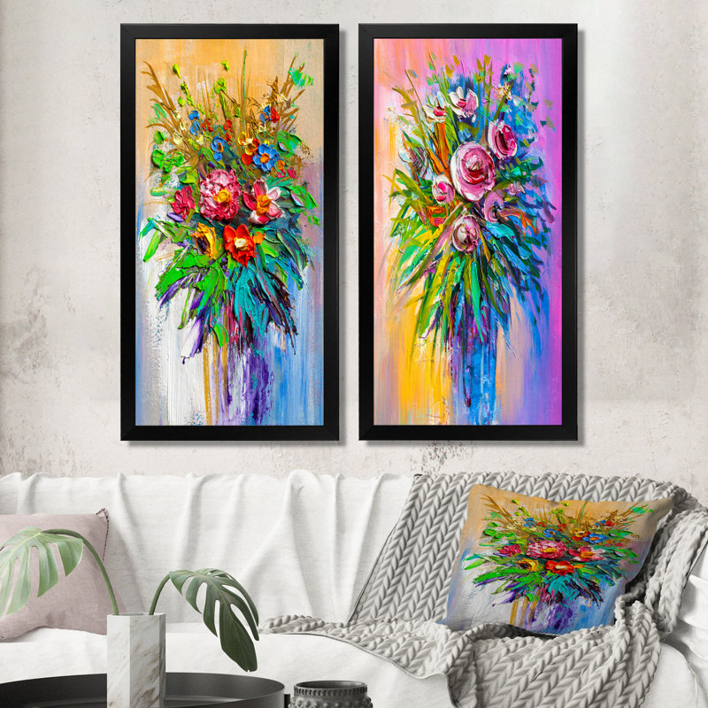 Fleurs mauves - Ensemble de 2 peintures sur toile, H 20 po x l 24 po x P 1 po, Cadre photo noir