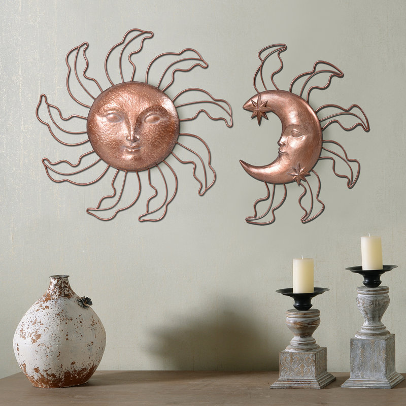 Sun & Moon Wall Art 2 Pcs Set Resin Wall Hanging Decor