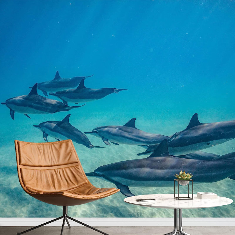 Murale de paysage de dauphin de mer sous l'eau, L 100 po x l 144 po