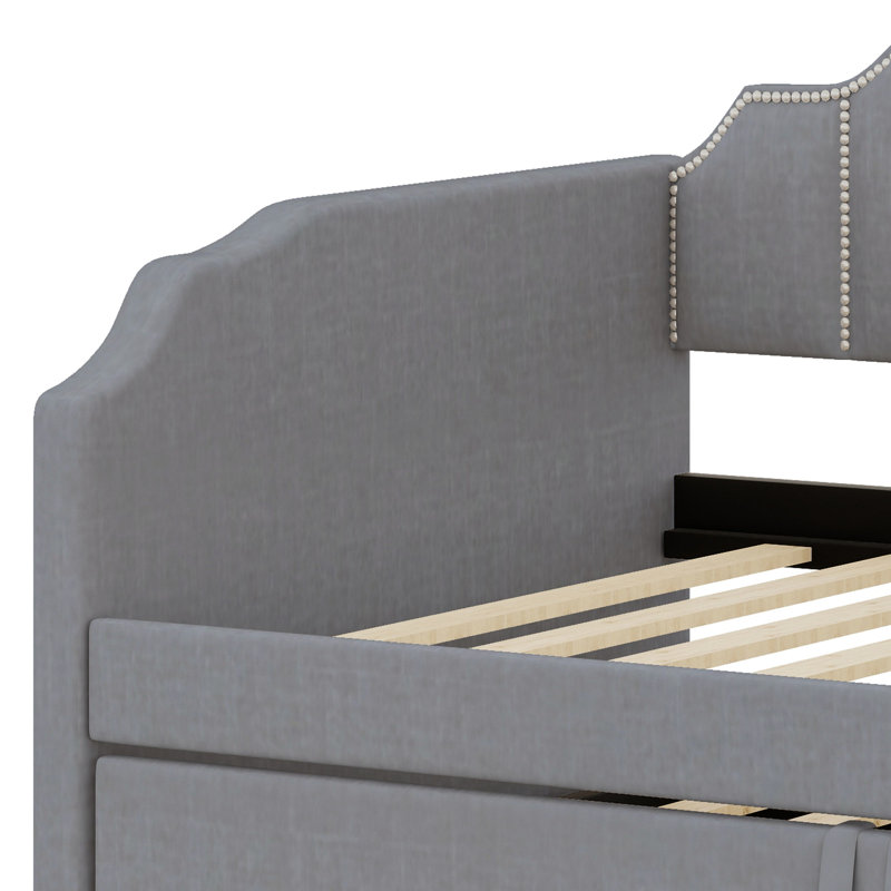 Daybed with Upholstered Design, Pop-Up Trundle, Gray