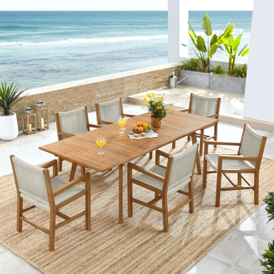 Vienna 7-Piece Outdoor Patio Teak And Rope Dining Set With Armchairs In Natural
