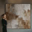 Très grand art mural imprimé sur tissu - Brun, formes neutres abstraites, décor de salon contemporain - «Assemblage requis du cadre (cadre non fini)»-130842271