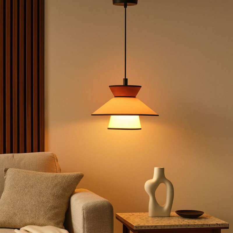 Luminaire suspendu de style moderne Mid-Century avec double abat-jour en tissu Kandace - compatible avec une ampoule E26
