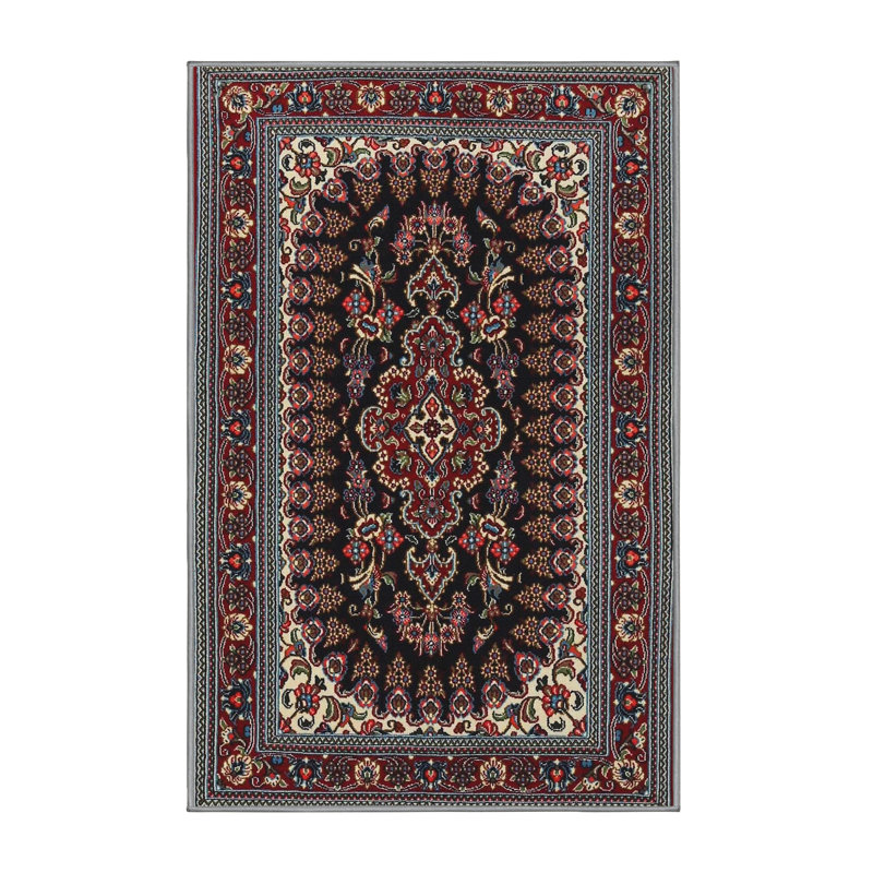 Tapis noir/brun/beige traditionnel Faine, Rectangle 2 pi x 5 pi