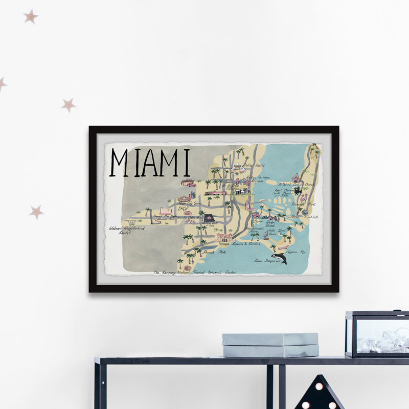 Miami Spots - Reproduction d'annonces encadrées sur papier, H 20 po x l 30 po x 1,5 po
