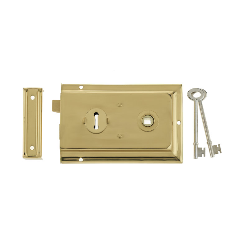 Rim Door Lock, Polished Brass