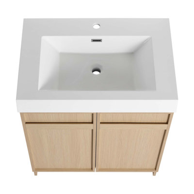 30" Freestanding Bathroom Vanity With White Resin Sink & 2 Soft-Close Cabinet Doors