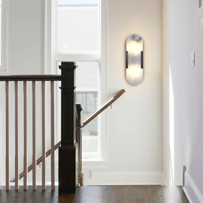 2-Light Wall Mounted Sconce with Alabaster Shade (Bulbs Included)