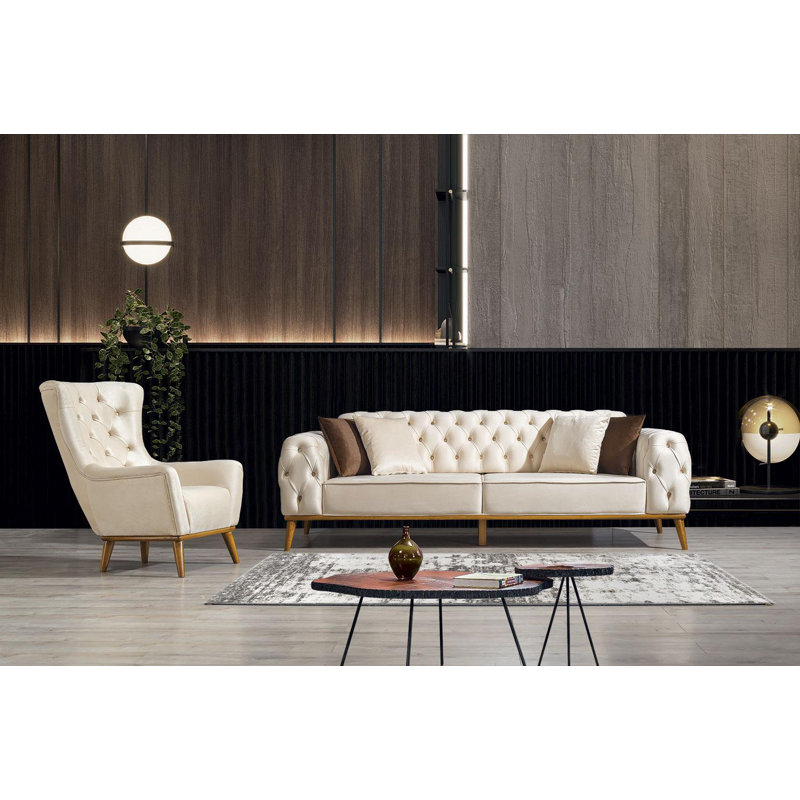 Fauteuil l 32 po, Velours crème, Brun