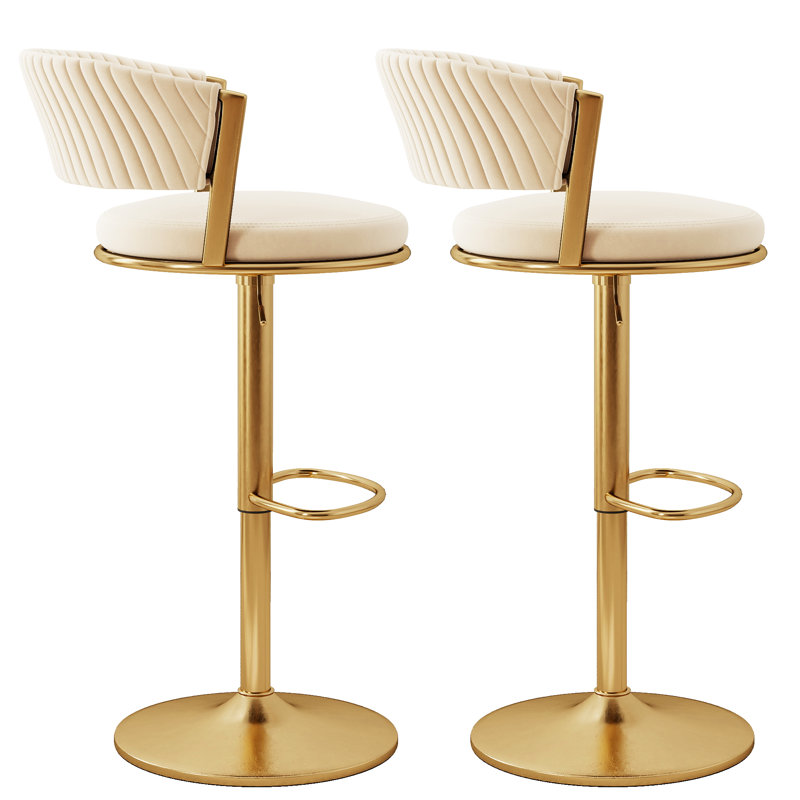 Adjustable 360° Swivel Bar Stools Counter Height Velvet Bar Chairs with Gold Metal Frame & Footrest, Beige