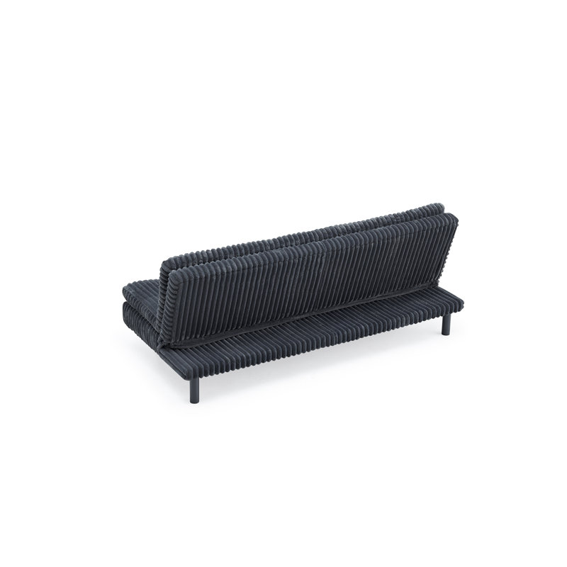 Futon beige avec coussin en velours côtelé, Velours côtelé gris foncé