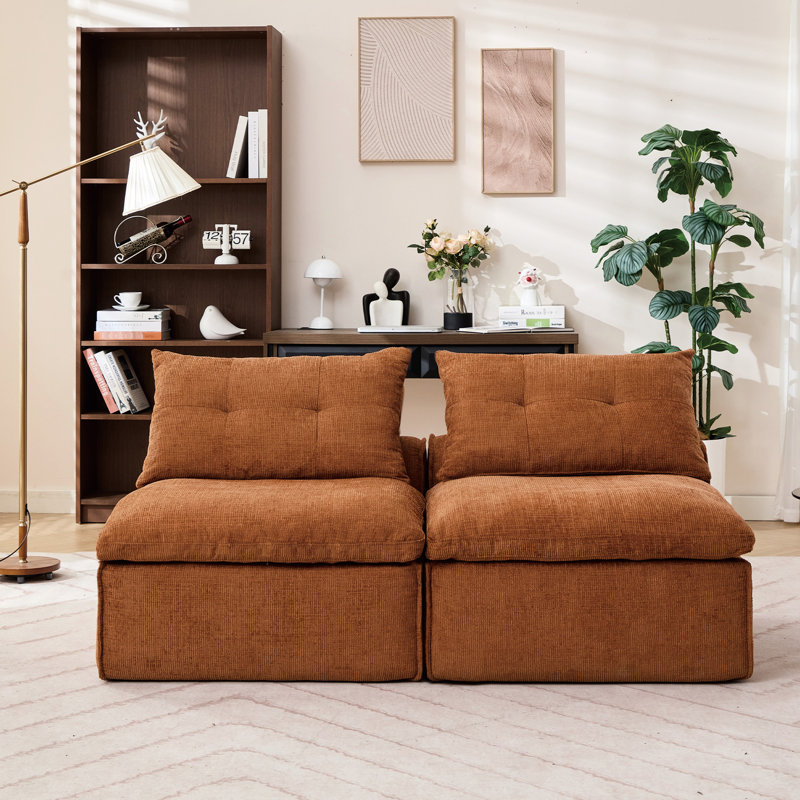 Orange Modular , 2 Seats, No , Chenille Textile, Diy Configurable Options, With Lumbar And Neck Pillows 2 Orange, Armrestless, Upholstery, Versatile, &