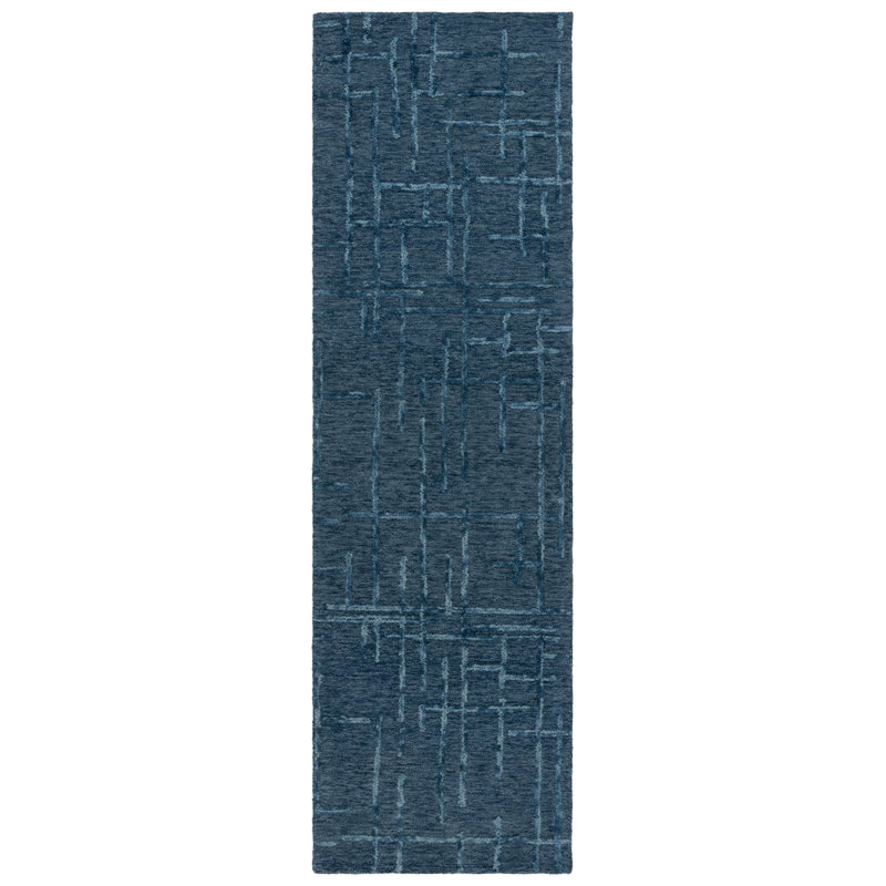 Ephrona Ebony Hand Tufted Wool Cotton Abstract Rug in Navy, Runner 2'3" x 8'