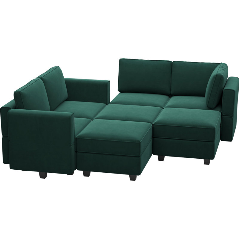 Teangela 90.2'' Variable Sectional Module Love Shaped Upholstered Couch Velvet Sofa with Storage, Green Velvet