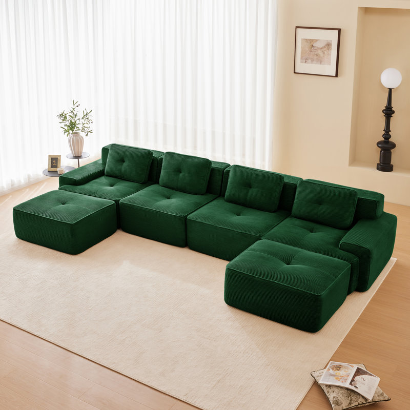 Canapé modulaire en velours côtelé de qualité supérieure - sans assemblage, éponge 32D, conception ergonomique incurvée