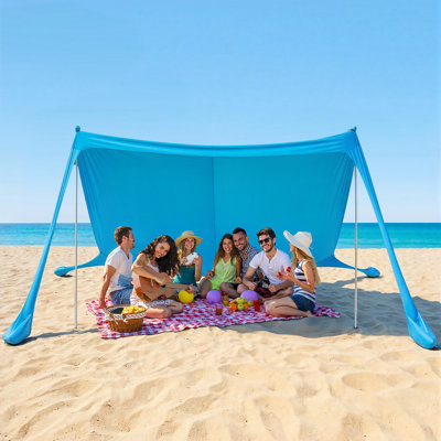 Beach Tent Sun Shelter, UPF50+ Sun Protection, 6.6 ft Tall, 11 x 11 ft, Easy Pop Up Beach Canopy with Sandbags, Stability Poles, Sand Shovels, Portable Shade for Family Outings, Camping, Fishing