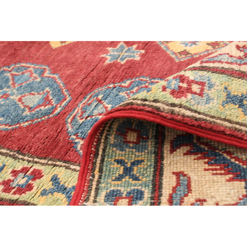 Tapis unique rouge / beige en laine noué à la main de style années 2010 de 5 pi x 6 pi 4 po Qaiden