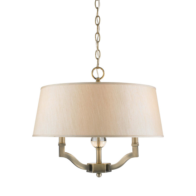 Plafonnier semi-encastré 3 lumières 19 po Dasilva, Parchemin soyeux, Laiton vieilli