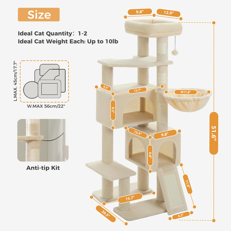 Tour pour arbres à chat à plusieurs niveaux avec poteaux à griffes recouverts de sisal, appartement pour chat confortable, perchoir supérieur rembourré pour les chats d'intérieur