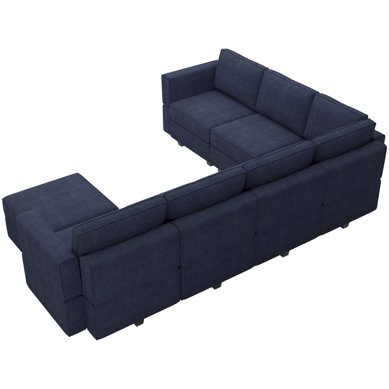 Canapé modulaire en U Hursey Corduroy, Velours côtelé bleu