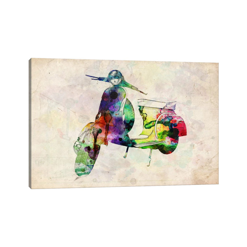 Scooter Vespa (Urban) by Michael Tompsett - Wrapped Canvas Painting, 20.32 cm H x 30.48 cm W