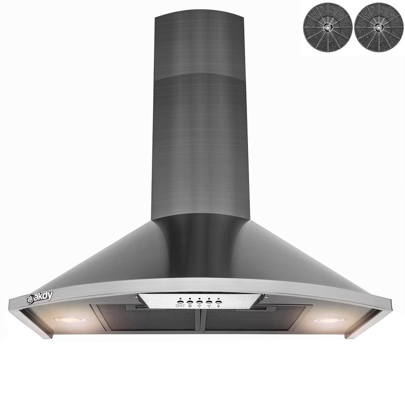30-in 343-CFM Convertible Black Stainless Steel Wall-Mounted Range Hood with Carbon Filters