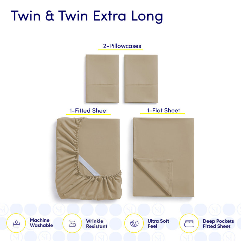 Ensemble de draps luxueux en microfibre douce avec taies d'oreiller en prime, Taupe