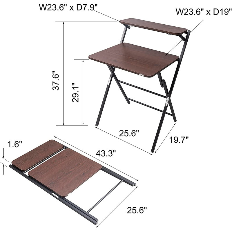 Foldable Steel Writing Desk, Espresso/Black