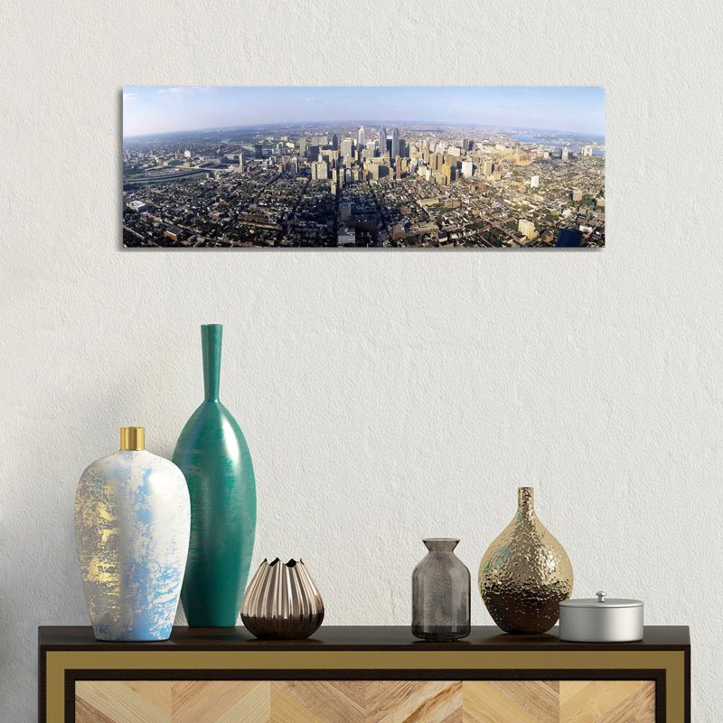 Aerial View Of A City, Philadelphia, Pennsylvania, USA - Wrapped Canvas Panoramic Print, 30.48 cm H x 91.44 cm W x 3.175 cm D