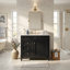 Meuble-lavabo autoportant 36 po en bois aggloméré avec lavabo en céramique blanc, armoire de salle de bain noire avec 2 tiroirs, tablettes de porte réglables et tiroir basculant-130996260-130996266