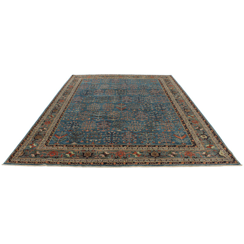 Tapis traditionnel bleu et vert 9 x 12