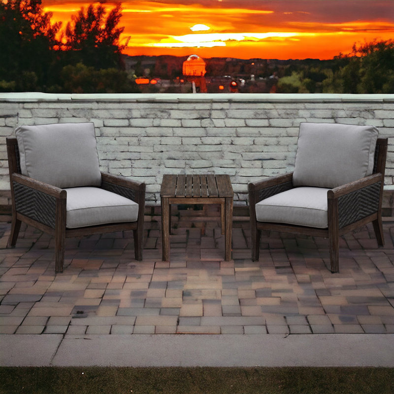 Ensemble de conversation en teck Sunbrella avec coussins Hueitt Courtyard
