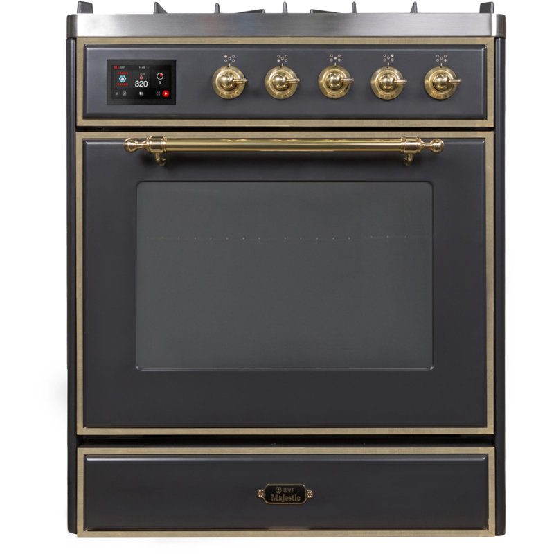 Majestic II 30" 2.3 cu. ft. Freestanding Dual Fuel Range, Liquid Propane, White/Brass