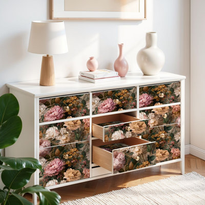 Papier auto-adhésif pelez et collez, vigne rose, pivoine, jardin, botanique, auto-adhésif et amovible 17,7 po x 118 po (45 x 300 cm)