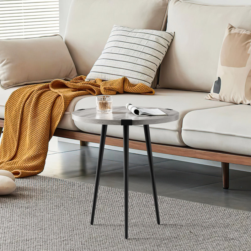 Chantay Round End Table with 3 Legs, Wash Grey