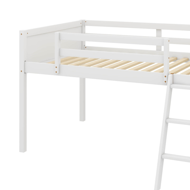 Twin size Wood Low Loft Bed with Ladder, White