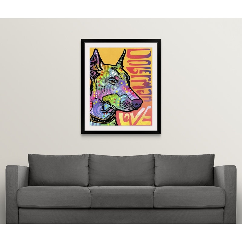 " Doberman Luv " by Dean Russo, Black Framed, 32" H x 27" W x 1" D