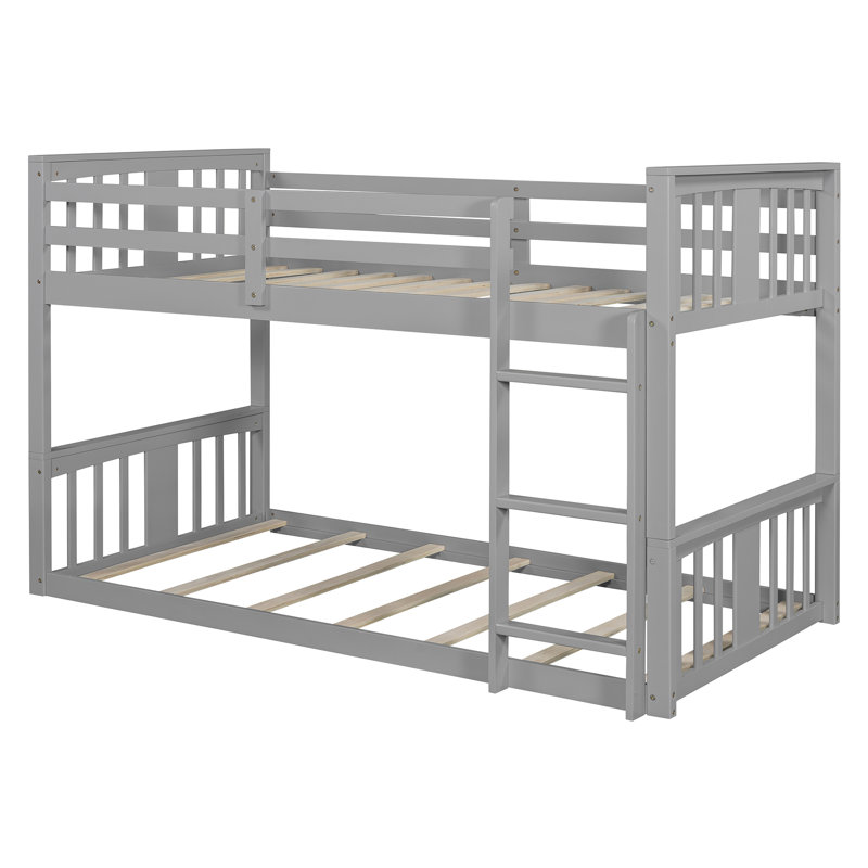 Twin Size Solid Wood Low Bunk Bed, Gray